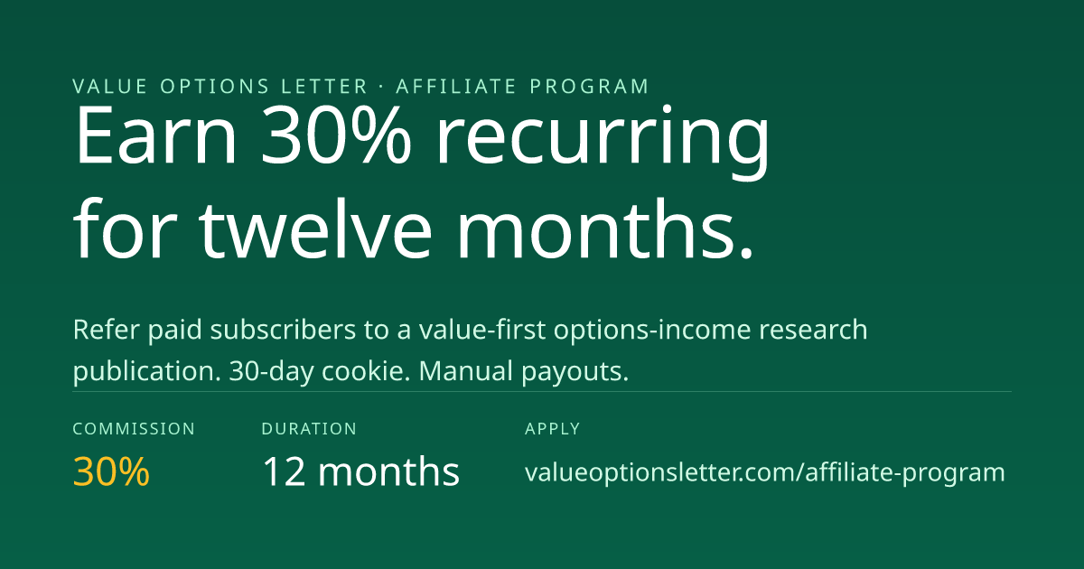 Affiliate program — Value Options Letter